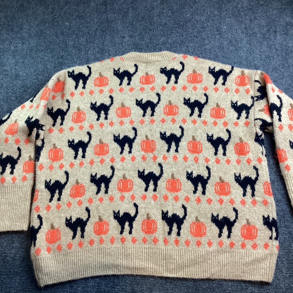 Vince Camuto Womens Halloween Black Cat Pumpkin Sweater Tan Large SV7755201 189 - Picture 8 of 9